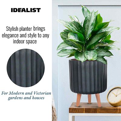 IDEALIST Lite Modern Ribbed Cylinder Planter on Legs, Round Pot Plant Stand Indoor