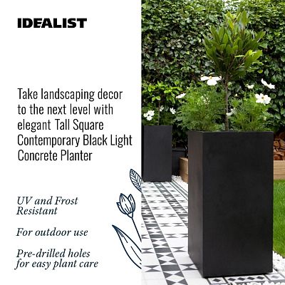IDEALIST Lite Tall Square Contemporary Light Concrete Planter Set