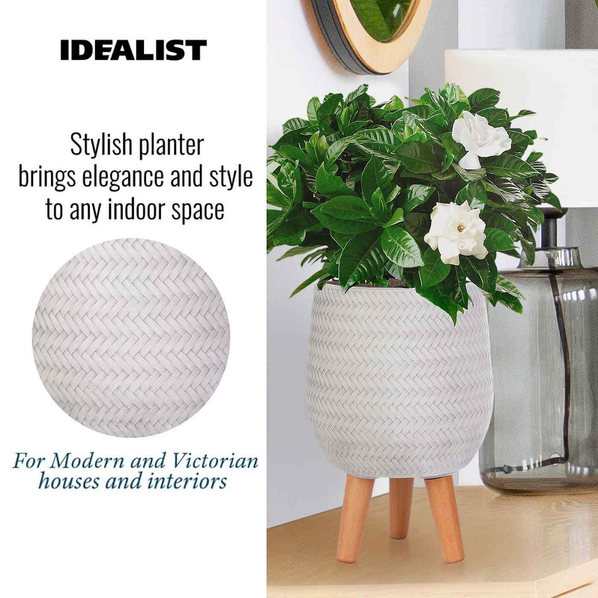IDEALIST Lite Plaited Style Egg Planter on Legs, Round Pot Plant Stand Indoor