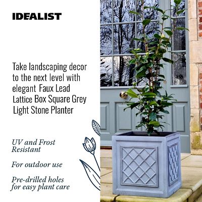 IDEALIST Lite Faux Lead Lattice Box Square Grey Light Stone Planter