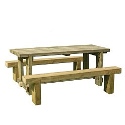 Set of Outdoor Wooden Refectory Table and Sleeper Bench by Forest Garden