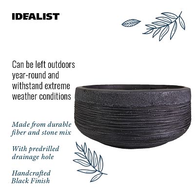 IDEALIST Lite Ribbed Light Concrete Bowl Planter