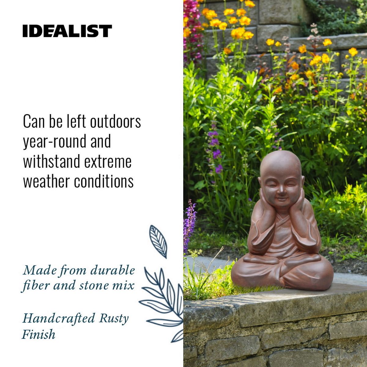 IDEALIST Lite Sitting Baby Monk Rusty Indoor and Outdoor Statue L29.5 W23.5 H39 cm