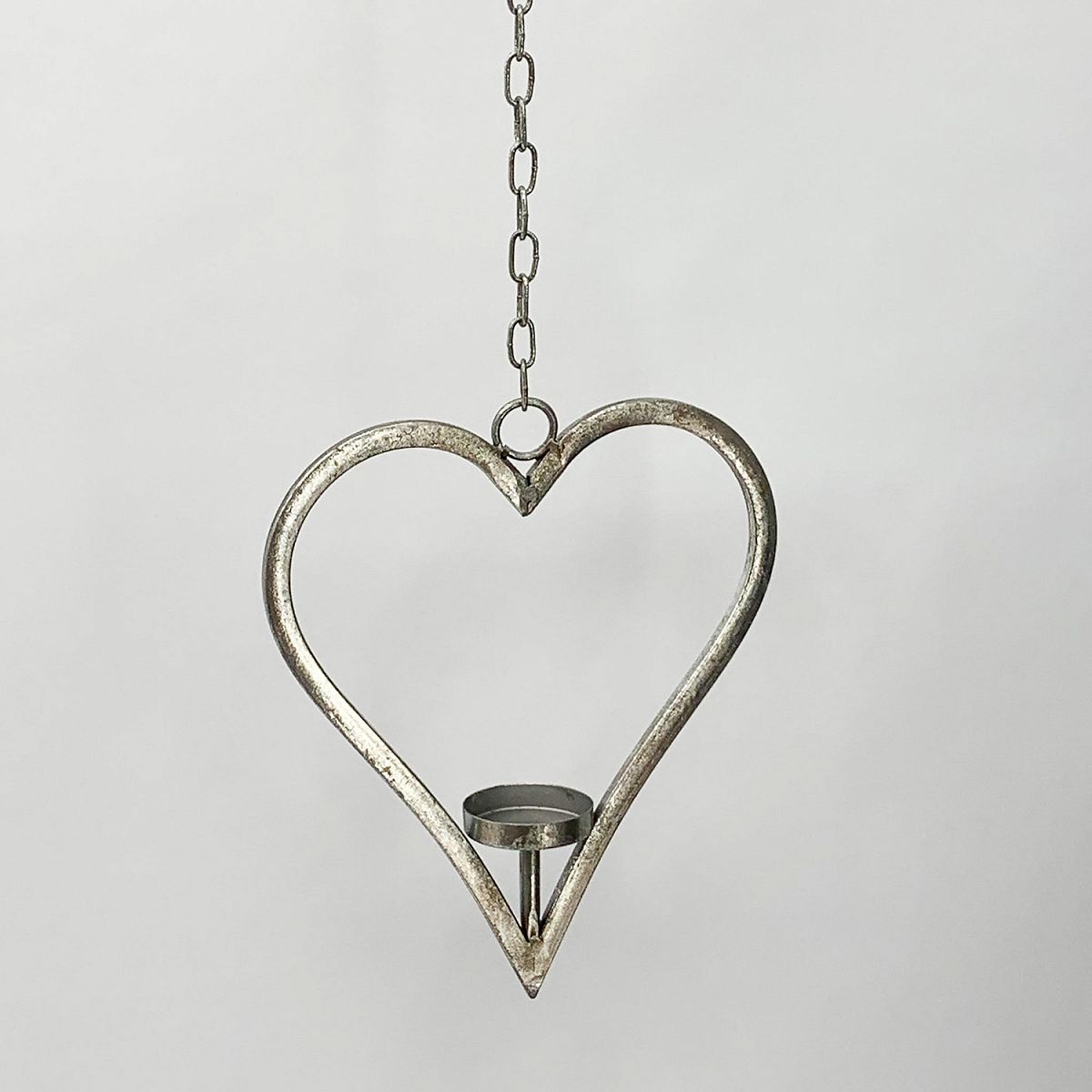 Thin Hanging Heart Metal Garden Silver Lantern by Minster