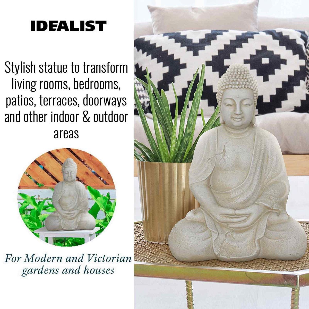 IDEALIST Lite Buddha Sitting in Mediation Beige Indoor and Outdoor Statue L21.5 W17.5 H30.5 cm