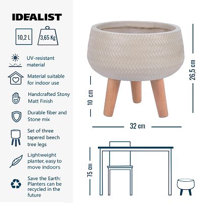 IDEALIST Lite Plaited Style Bowl Planter on Legs, Round Pot Plant Stand Indoor