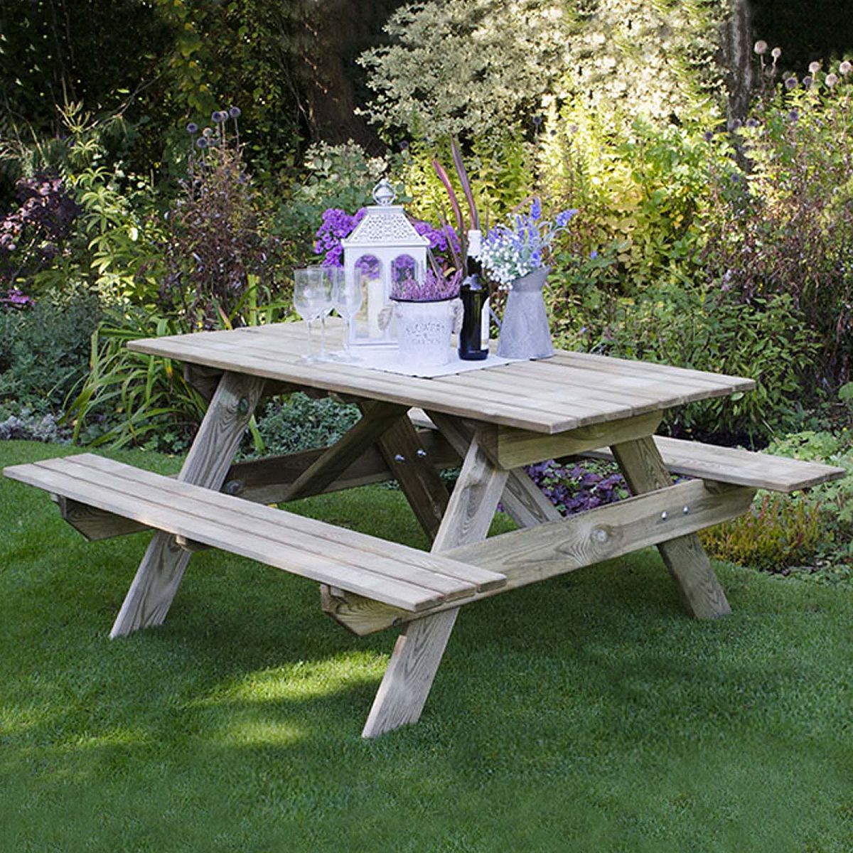 Outdoor Wooden Rectangular Picnic Table by Forest Garden