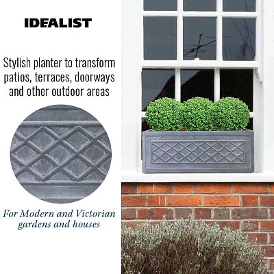 IDEALIST Lite Window Box Faux Lead Lattice Grey Light Stone Planter