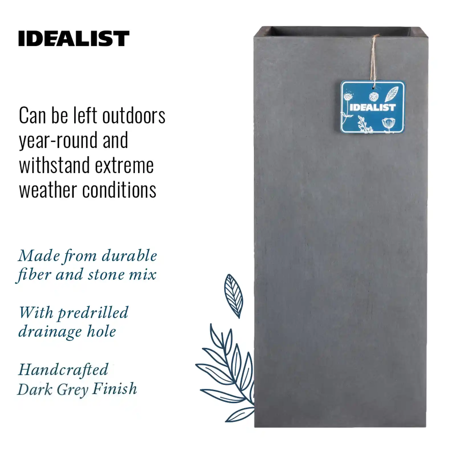 IDEALIST Lite Tall Square Contemporary Light Concrete Planter