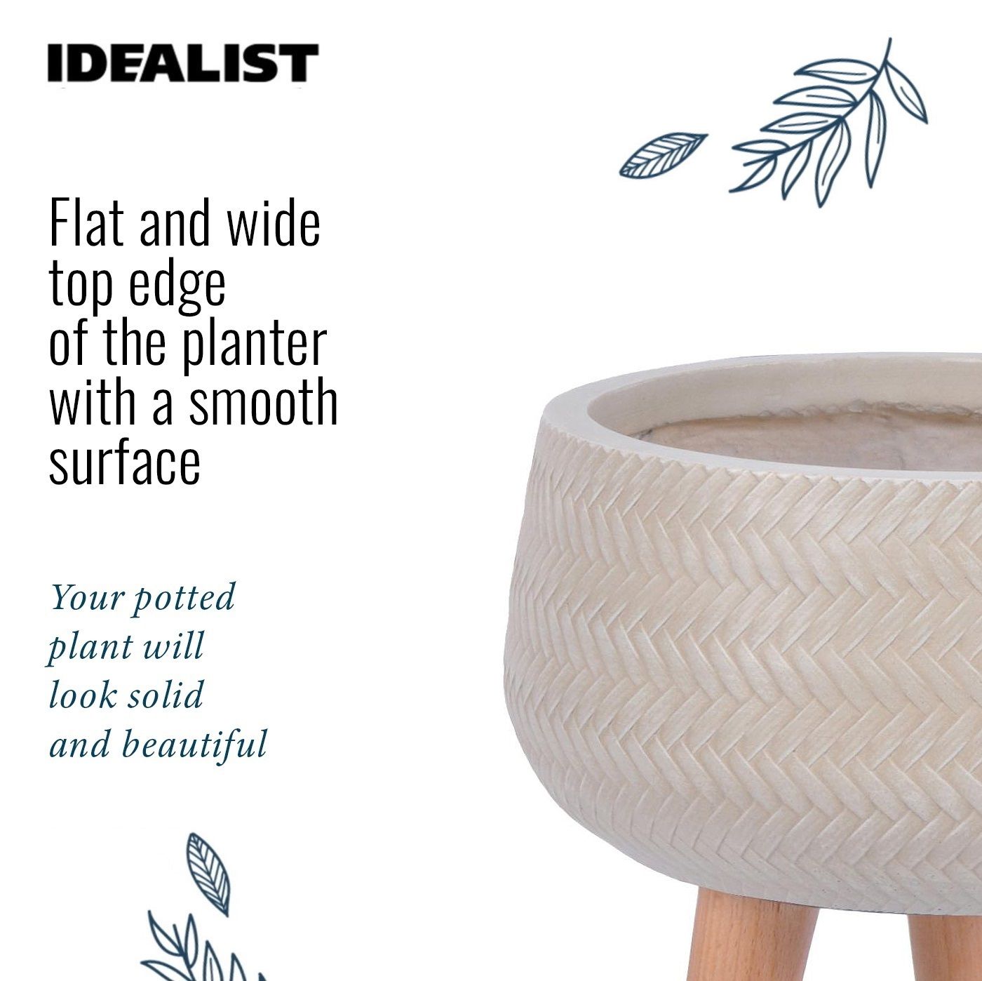 IDEALIST Lite Plaited Style Bowl Planter on Legs, Round Pot Plant Stand Indoor
