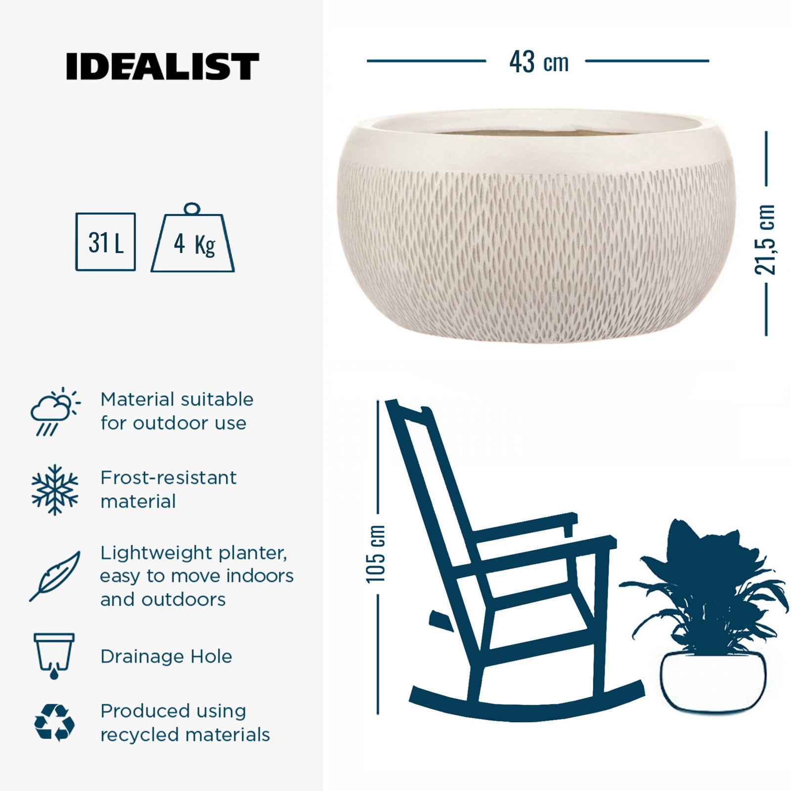 IDEALIST Lite Mesh Style Bowl Planter Outdoor Plant Pot