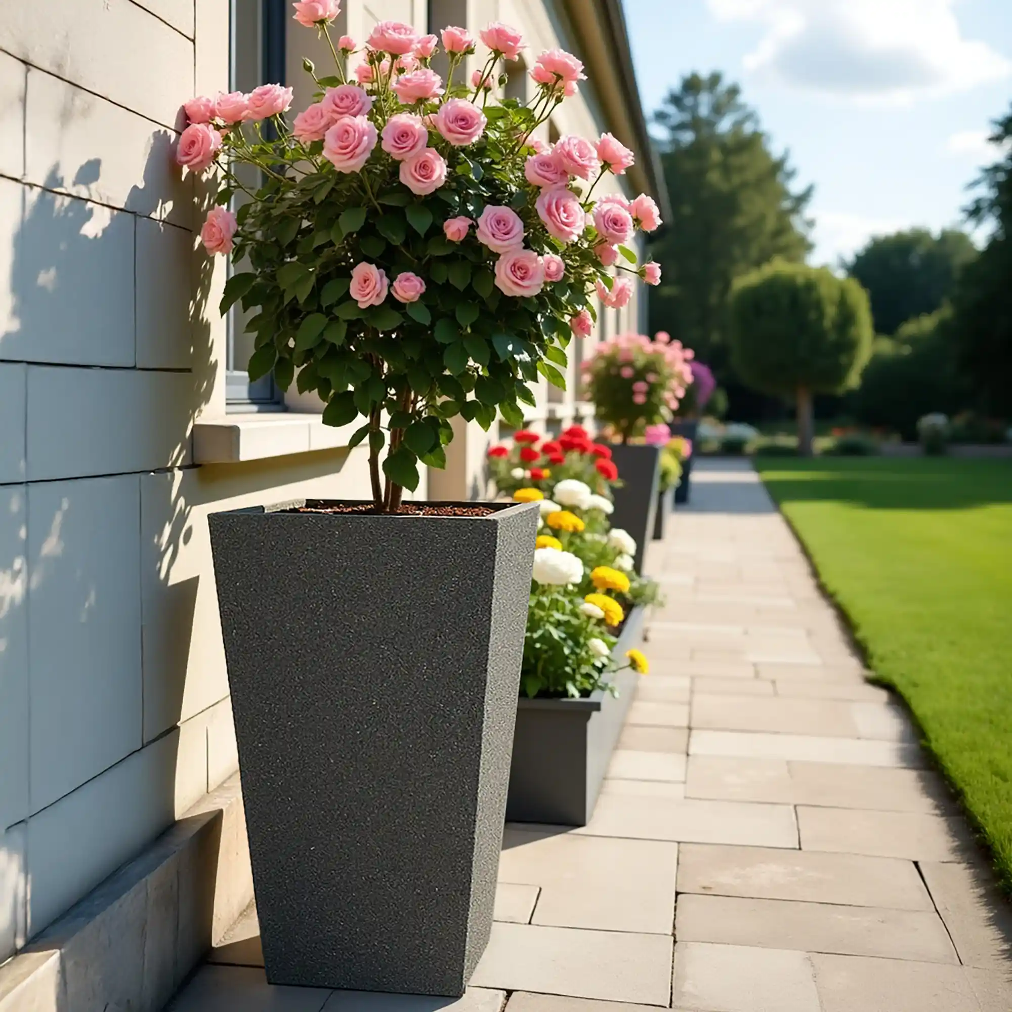 IDEALIST Lite Textured Concrete Effect Tall Tapered Outdoor Planter