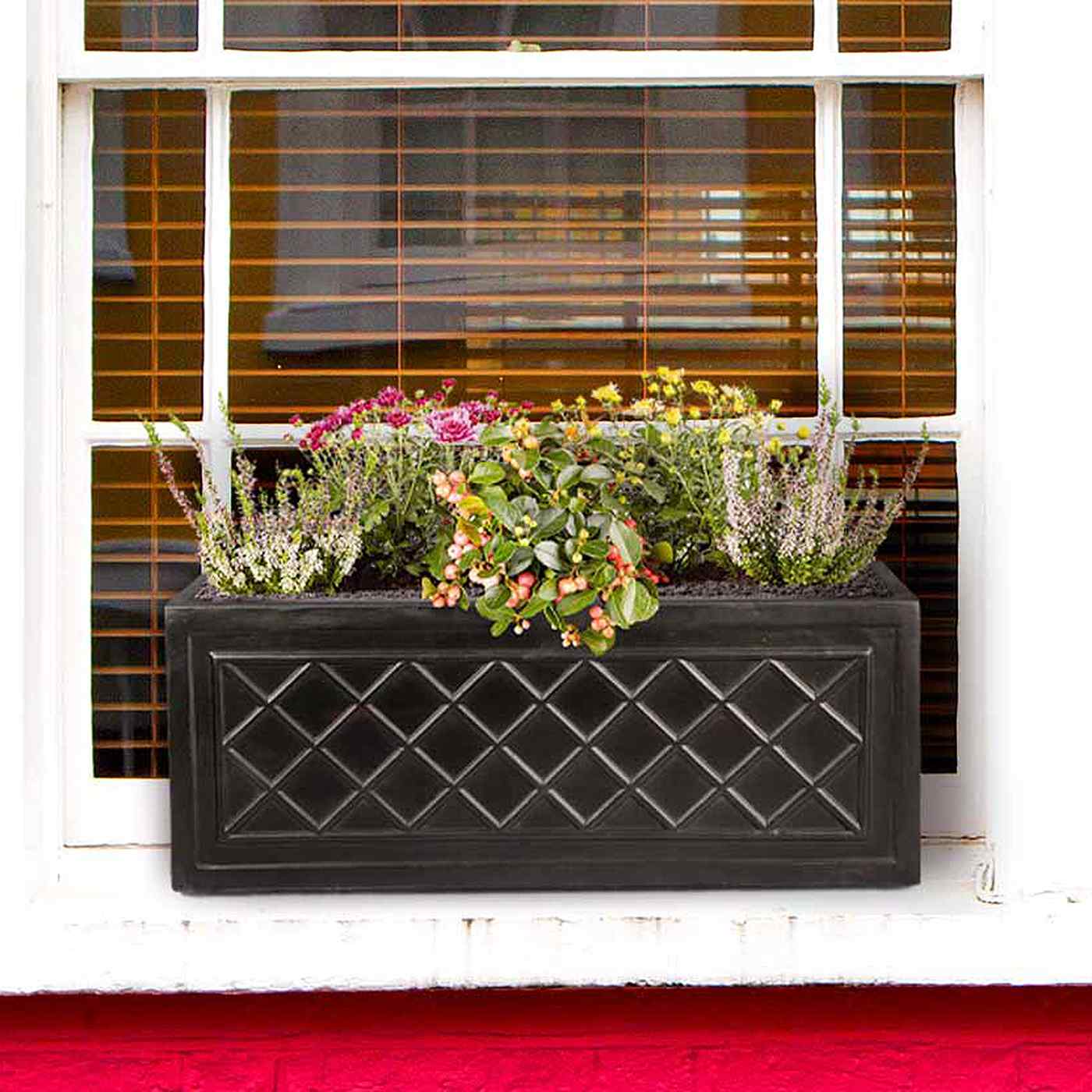IDEALIST Lite Window Box Faux Lead Lattice Grey Light Stone Planter