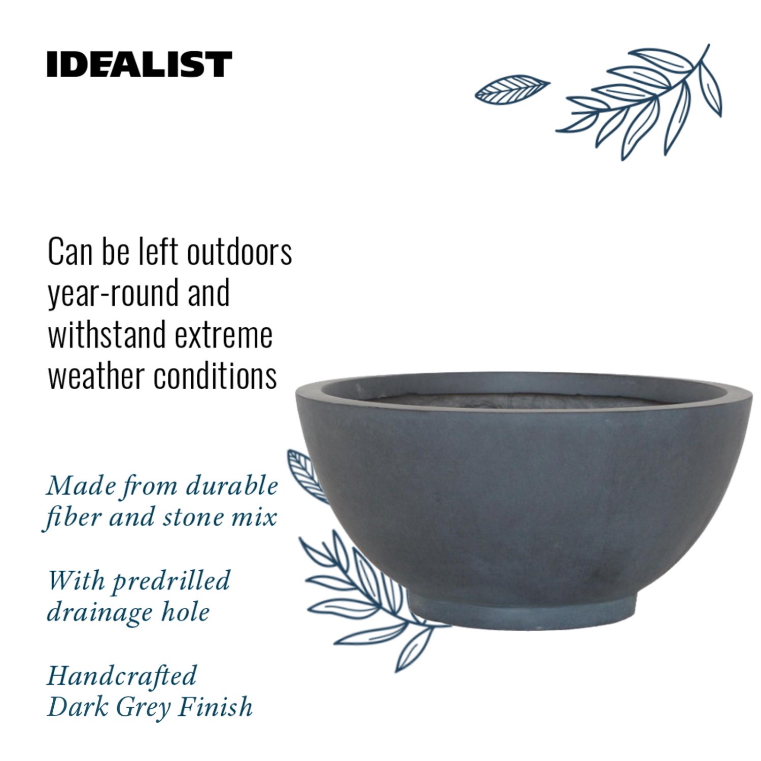 IDEALIST Lite Dish Style Smooth Bowl Outdoor Planter