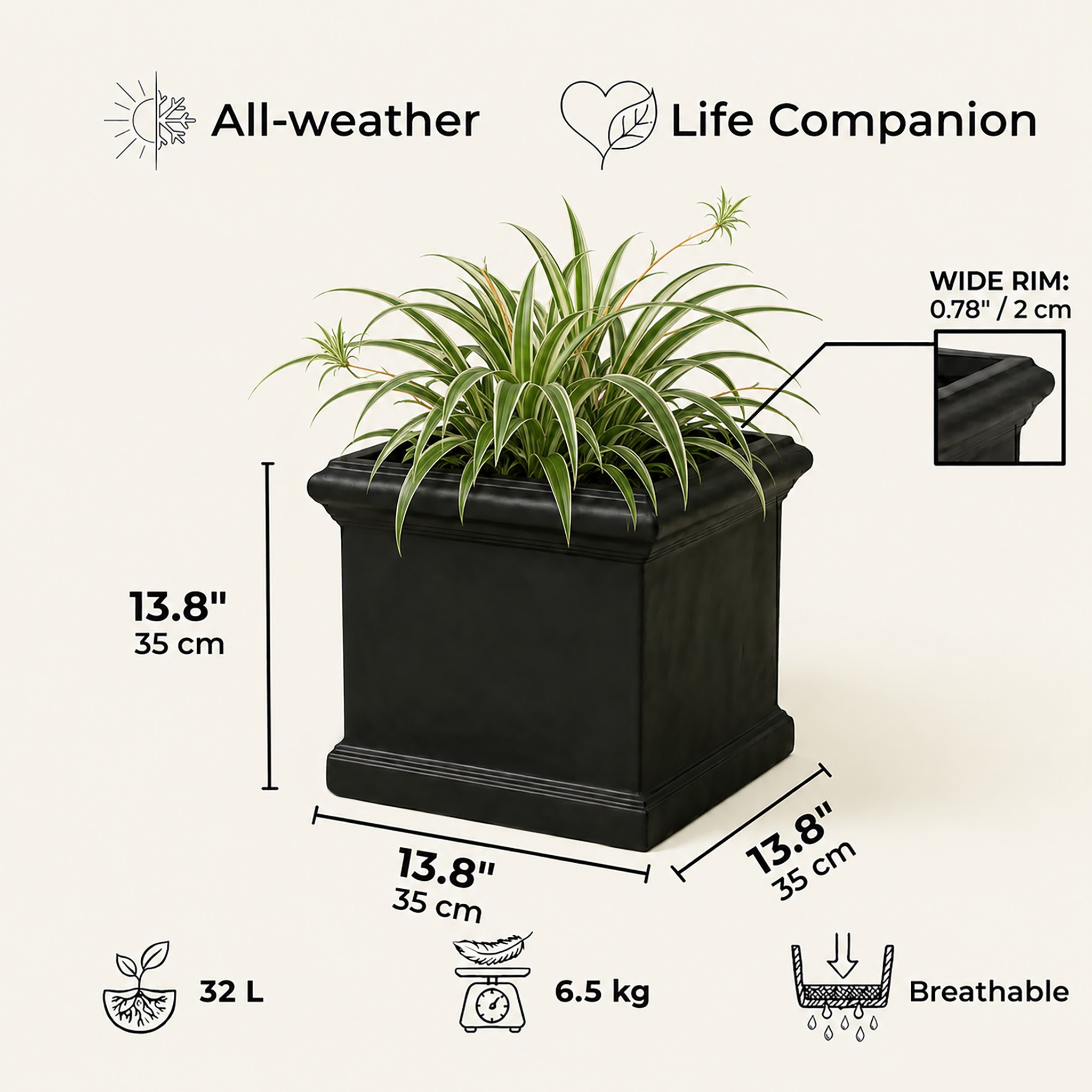 IDEALIST Lite Victorian Box Square Light Stone Outdoor Planter