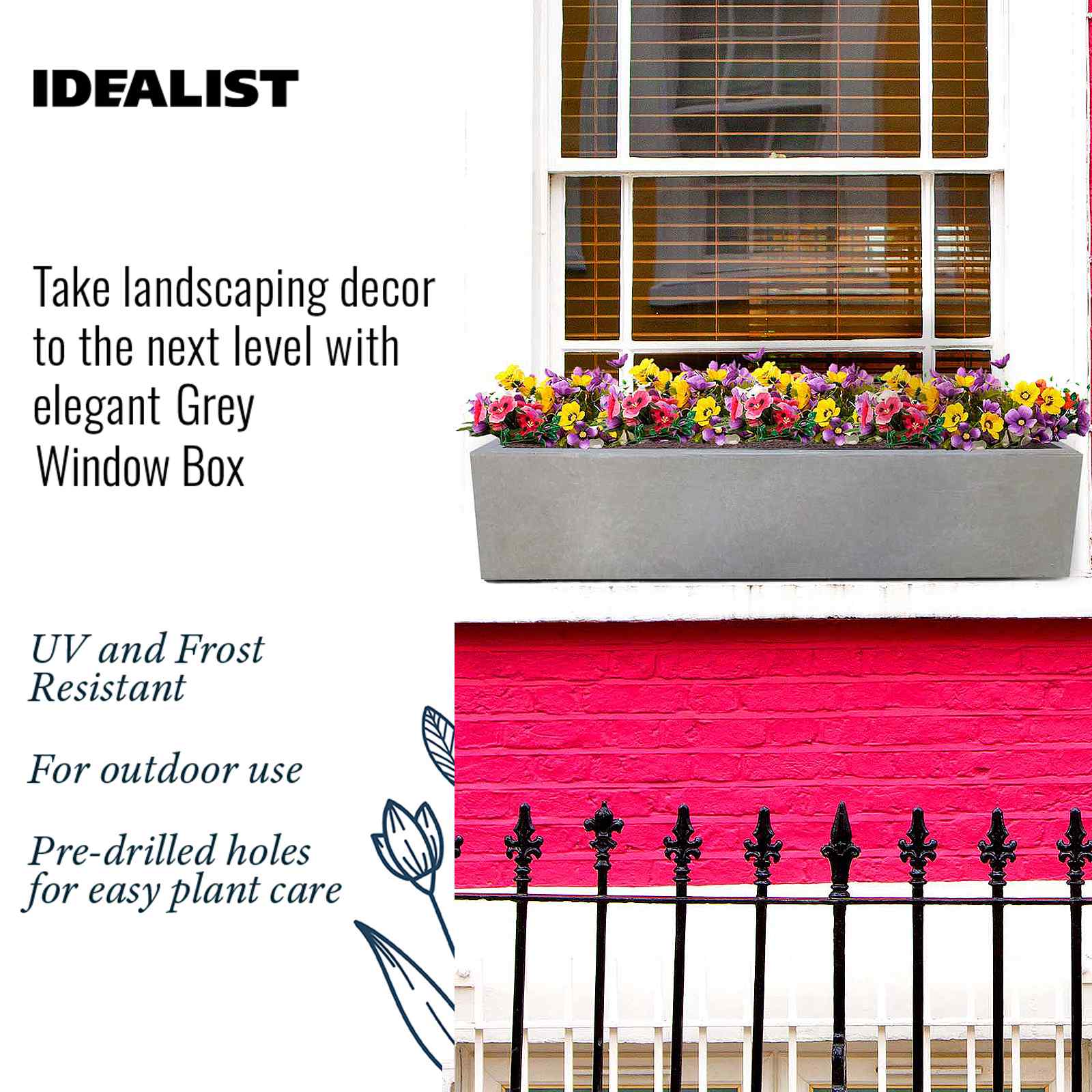 IDEALIST Lite Window Box Light Concrete Planter Set