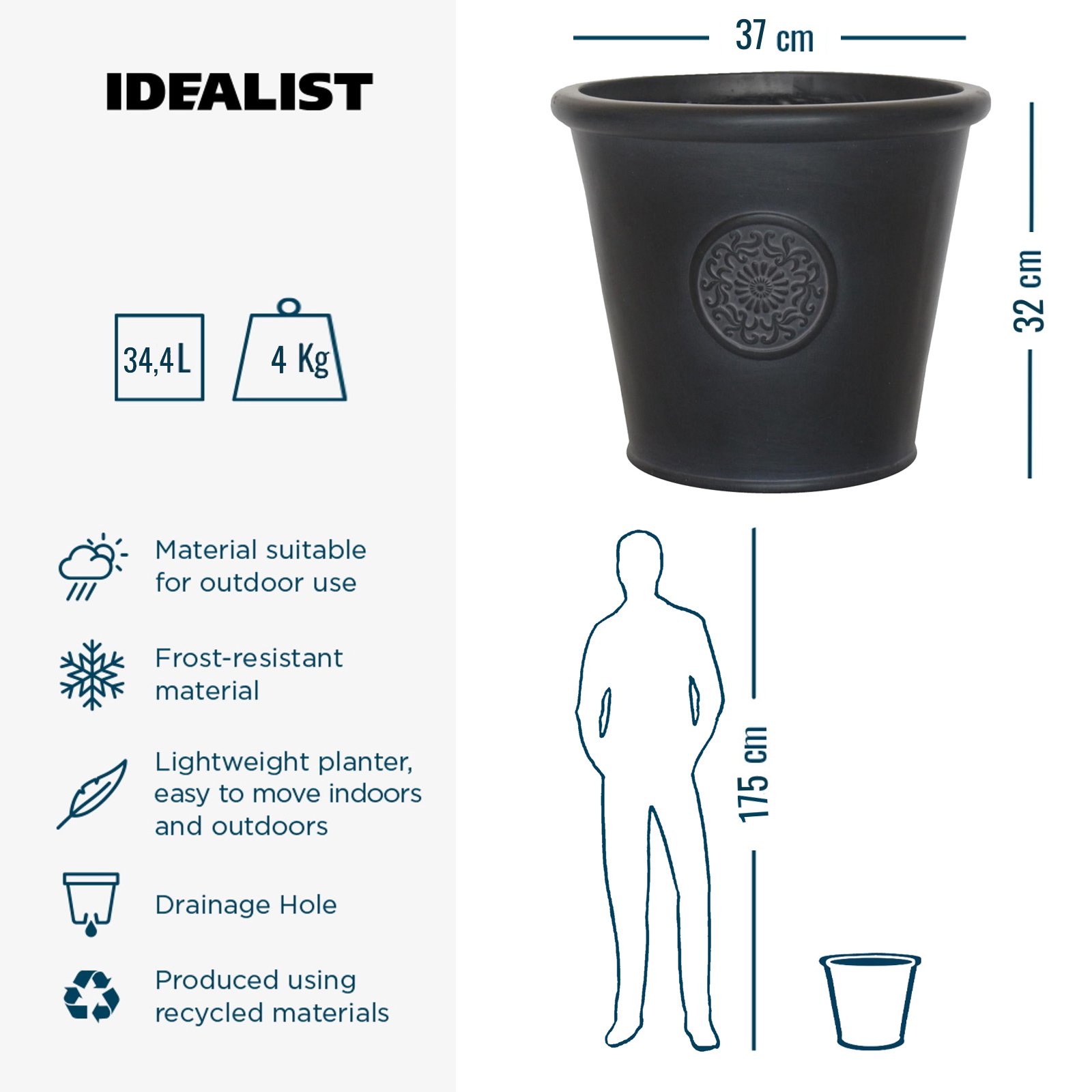 IDEALIST Lite Rustic Style Rolled Rim Wide Vase Outdoor Planter