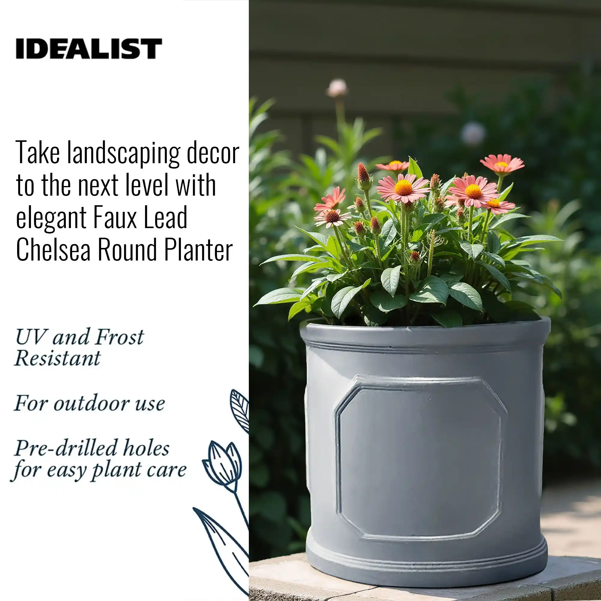 IDEALIST Chelsea Light Concrete Cylinder Garden Planter
