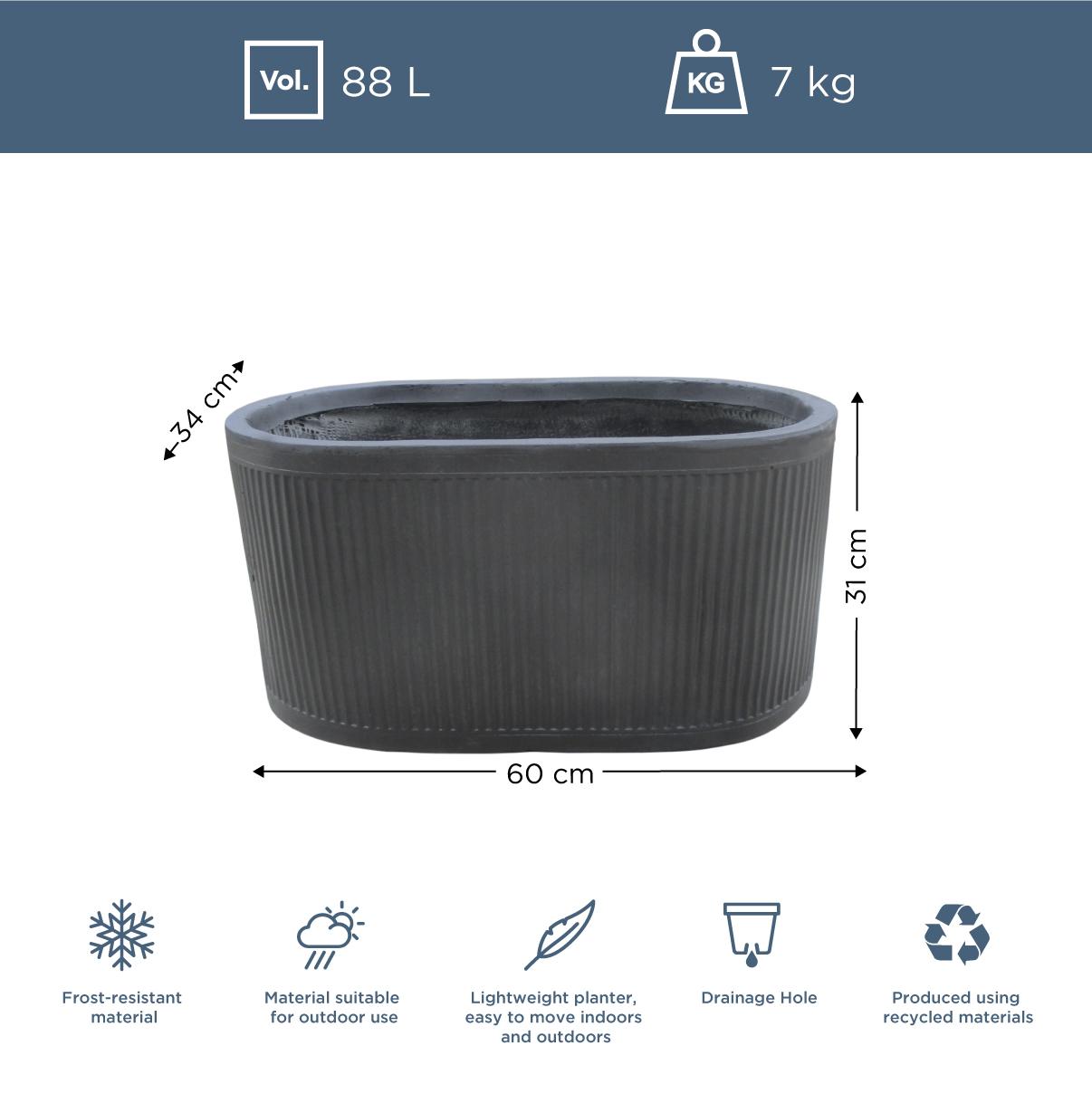 IDEALIST Lite Vertical Ribbed Vintage Style Oval Trough Planter