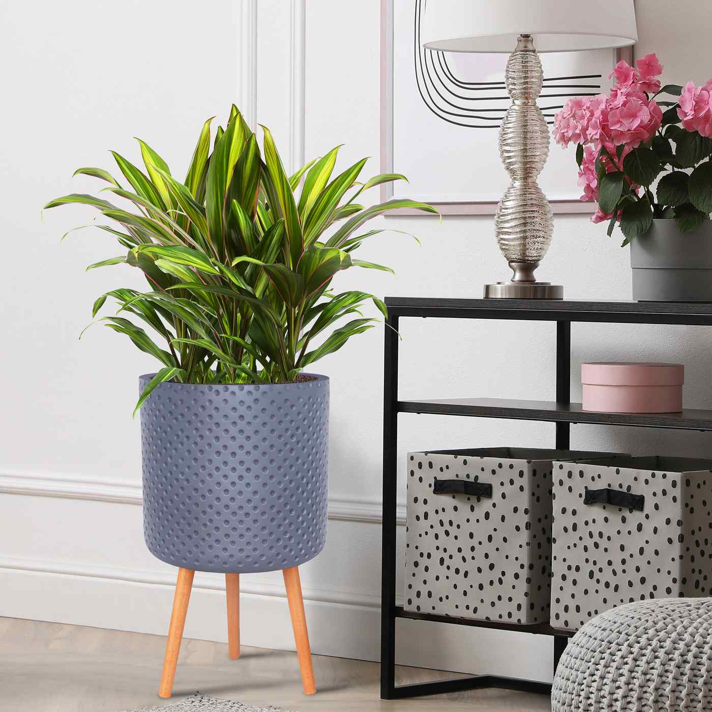 IDEALIST Lite Dotted Style Planter on Legs, Round Plant Pot Indoor