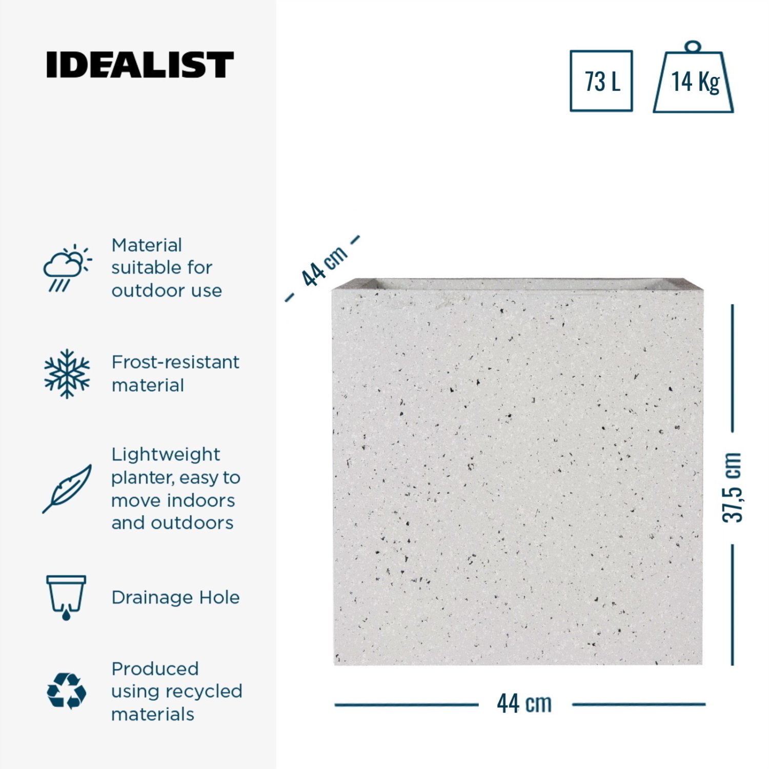 IDEALIST Lite Square Box Contemporary Marble Light Concrete Planter