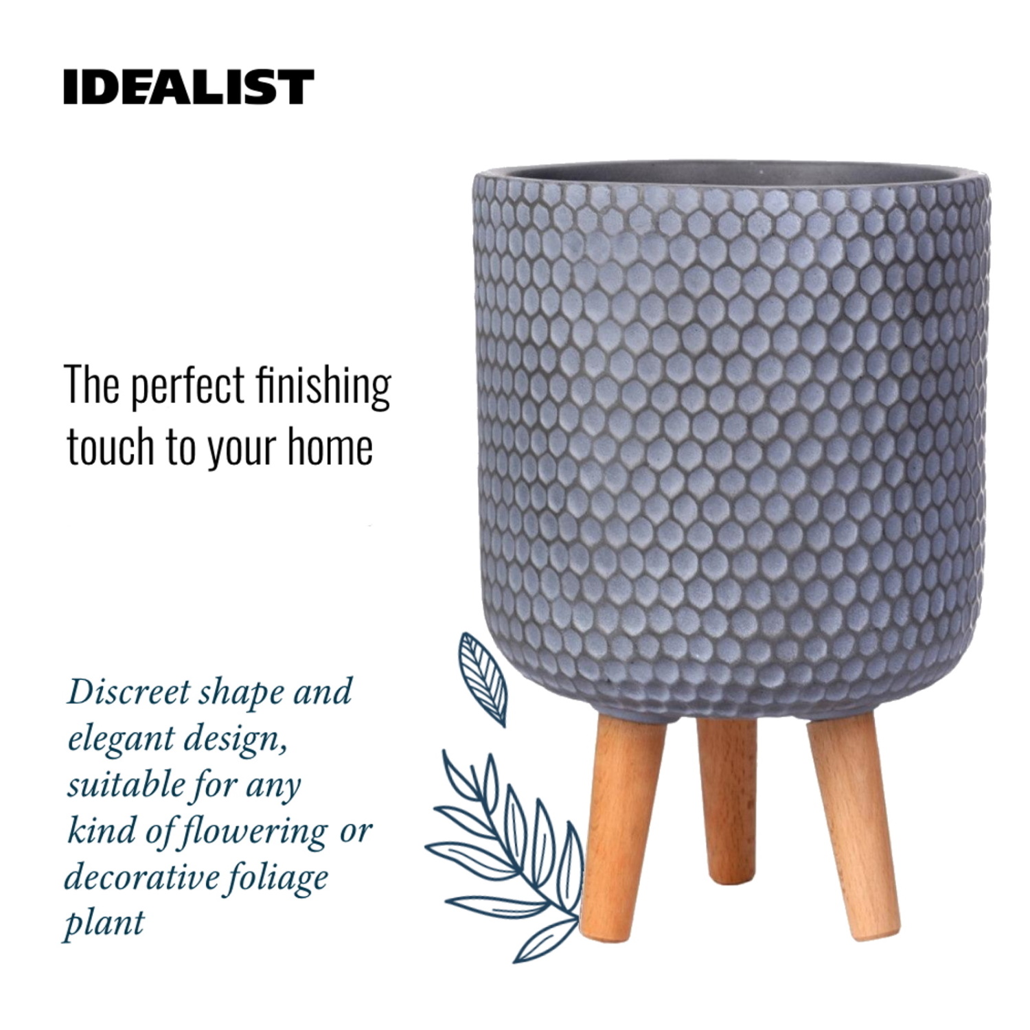 IDEALIST Lite Honeycomb Style Cylinder Planter on Legs, Round Pot Plant Stand Indoor