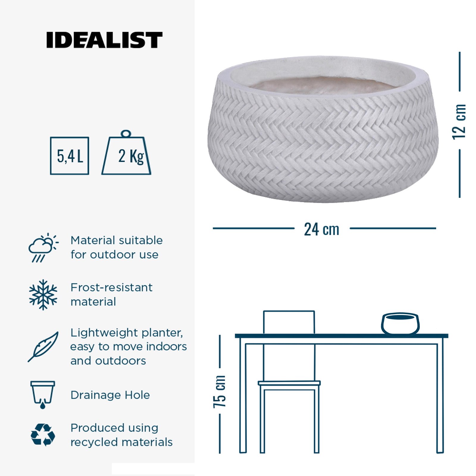 IDEALIST Lite Plaited Style Bowl Outdoor Planter