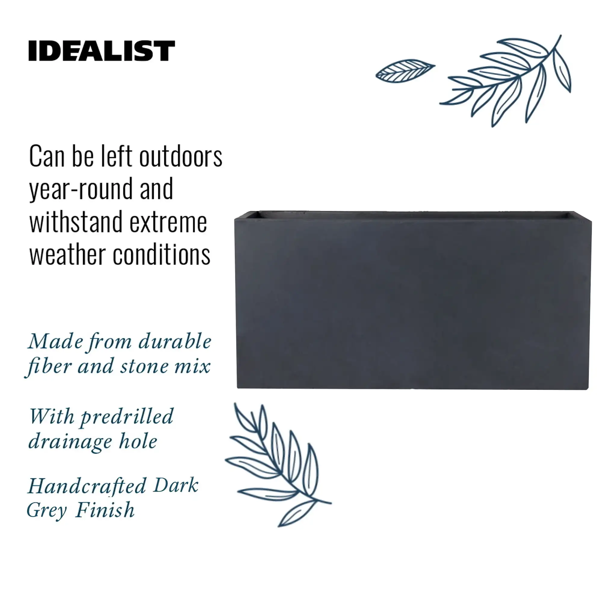 IDEALIST Lite Contemporary Light Concrete High Trough Planter