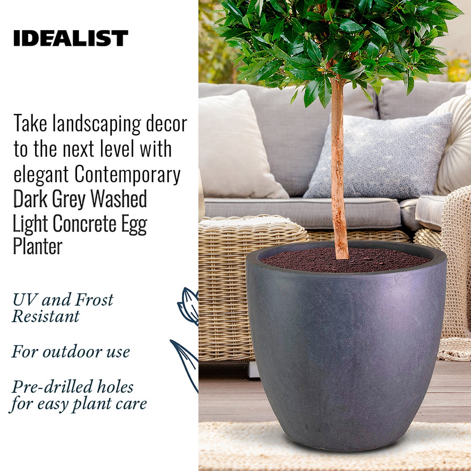 IDEALIST Lite Contemporary Light Concrete Egg Planter