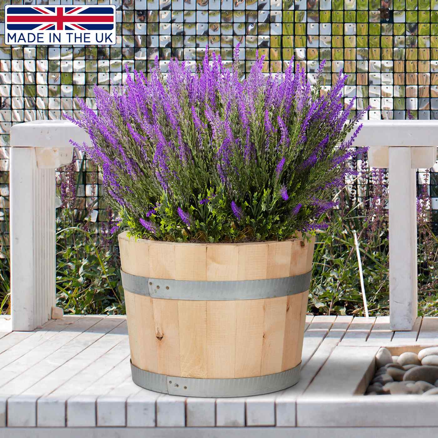 Rustic European Birch Hardwood Round Tub Half Barrel Outdoor Planter Made in UK by HORTICO