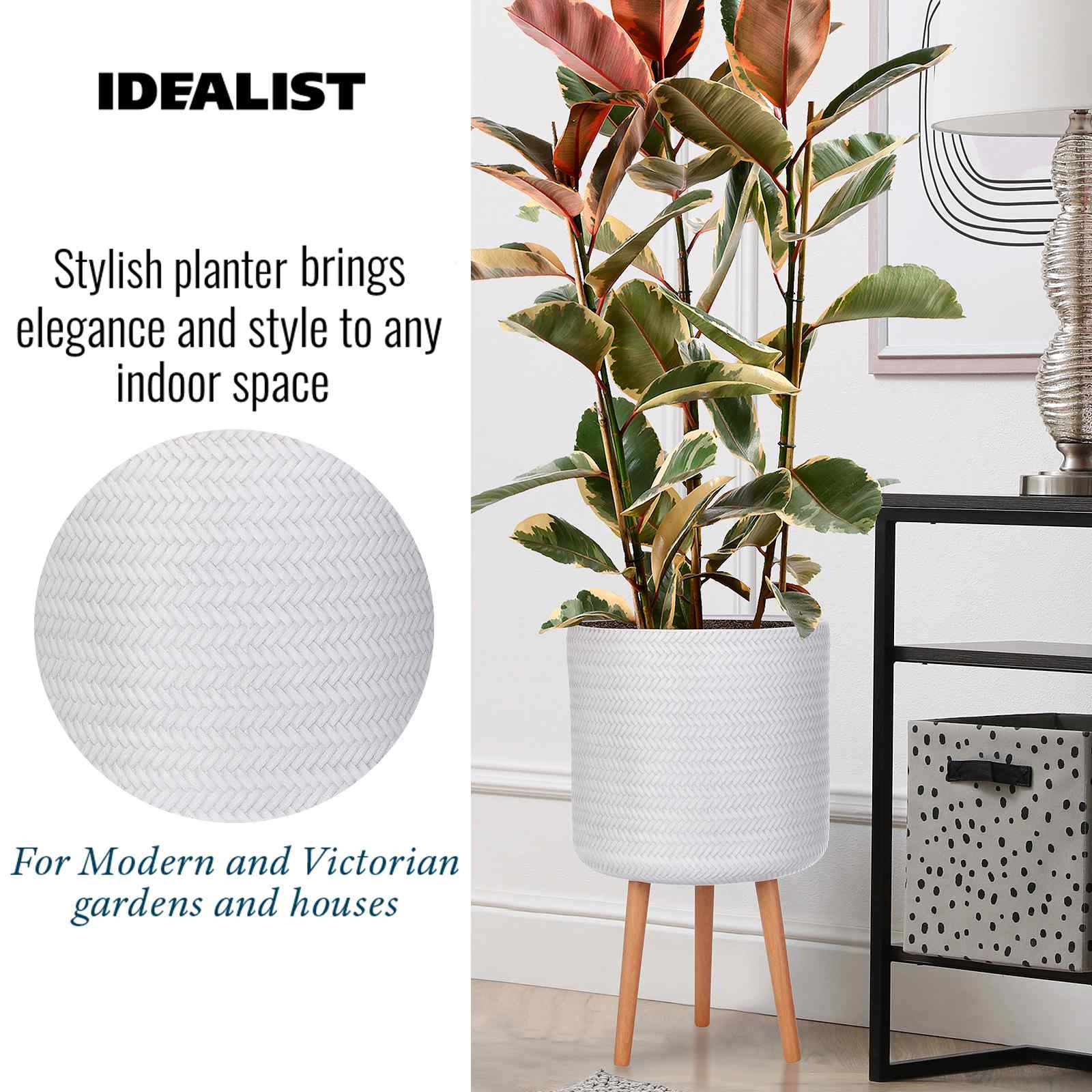 IDEALIST Lite Plaited Style Cylinder Planter on Legs, Round Pot Plant Stand Indoor