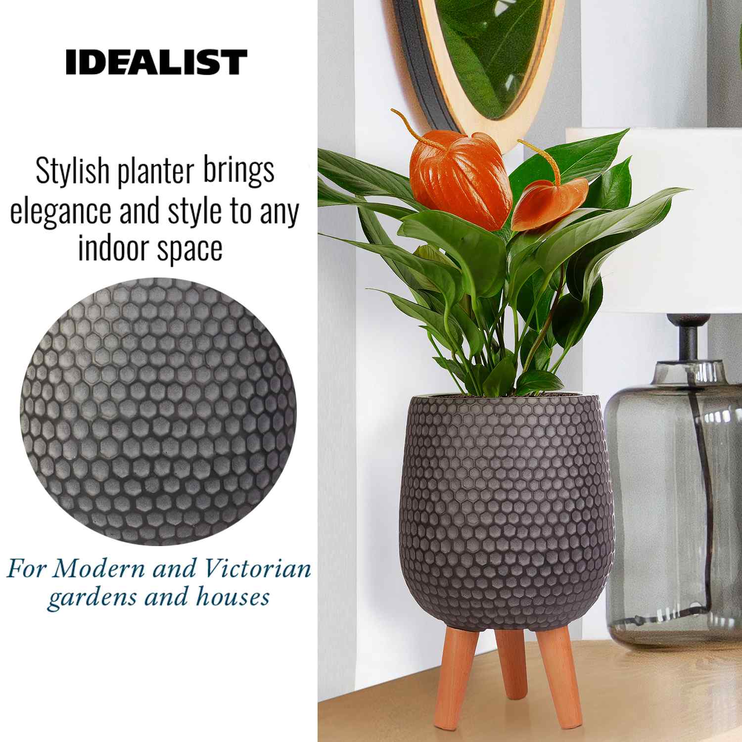 IDEALIST Lite Honeycomb Style Egg Planter on Legs, Round Pot Plant Stand Indoor