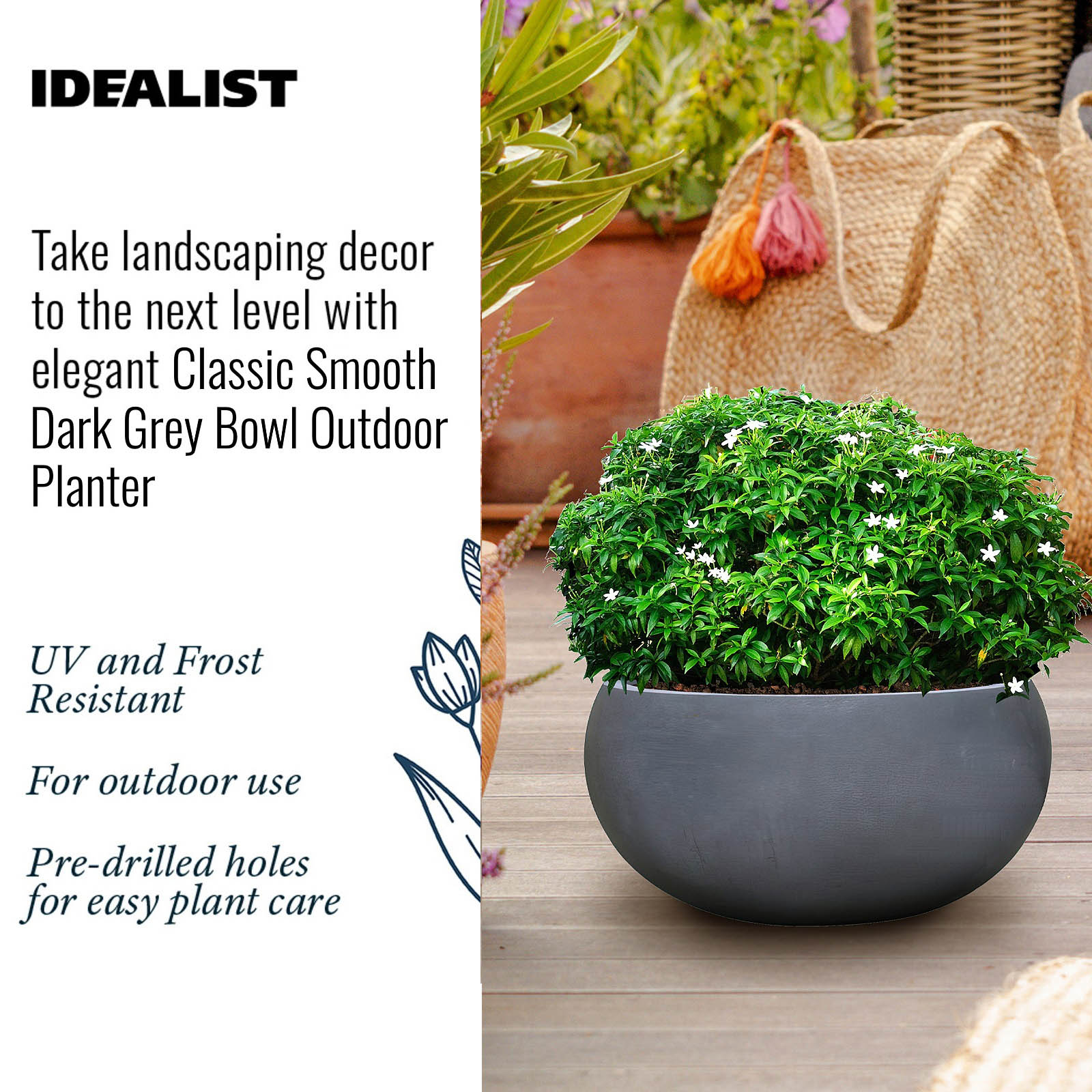 IDEALIST Lite Classic Smooth Bowl Outdoor Planter