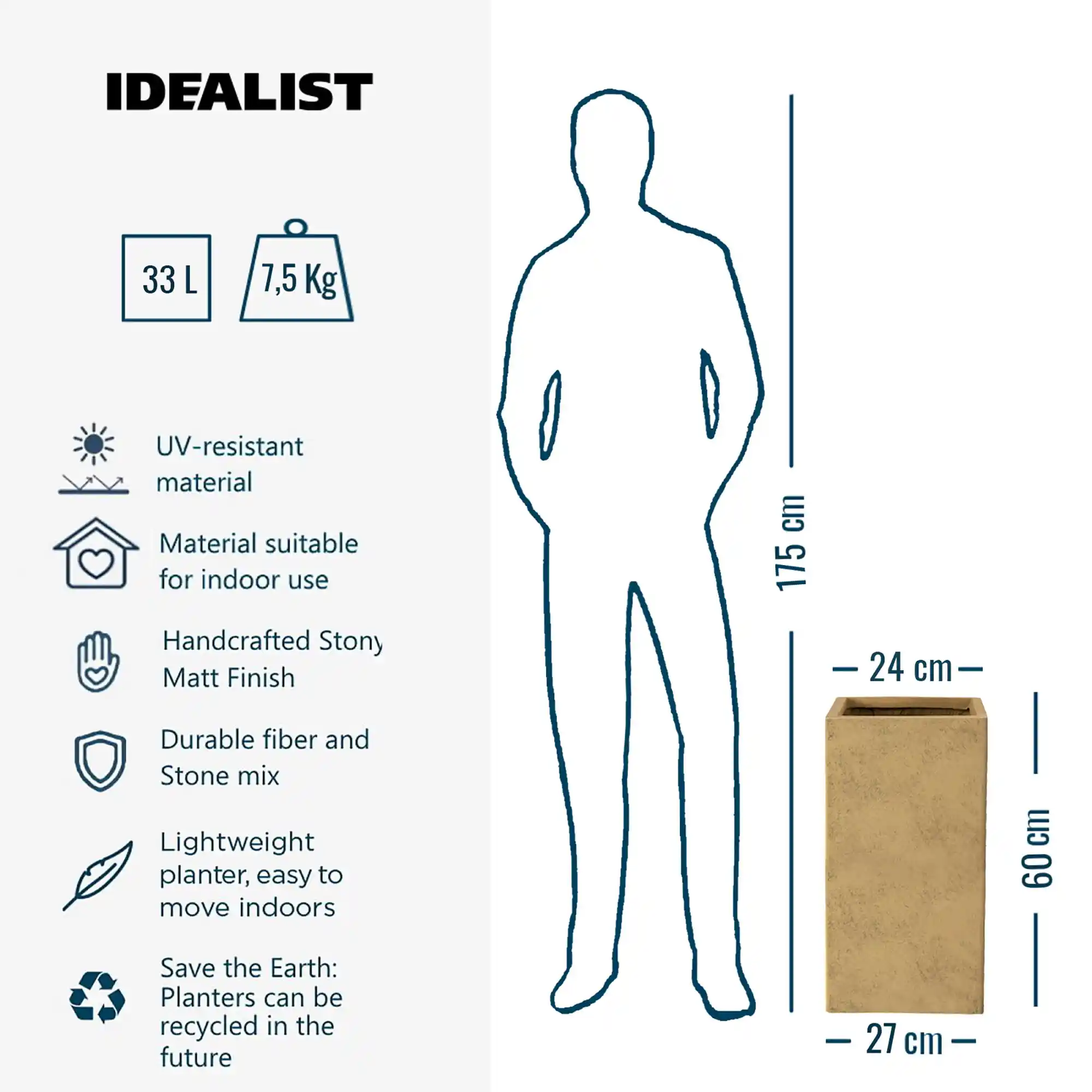 IDEALIST Lite Tall Square Metallic Indoor Planter