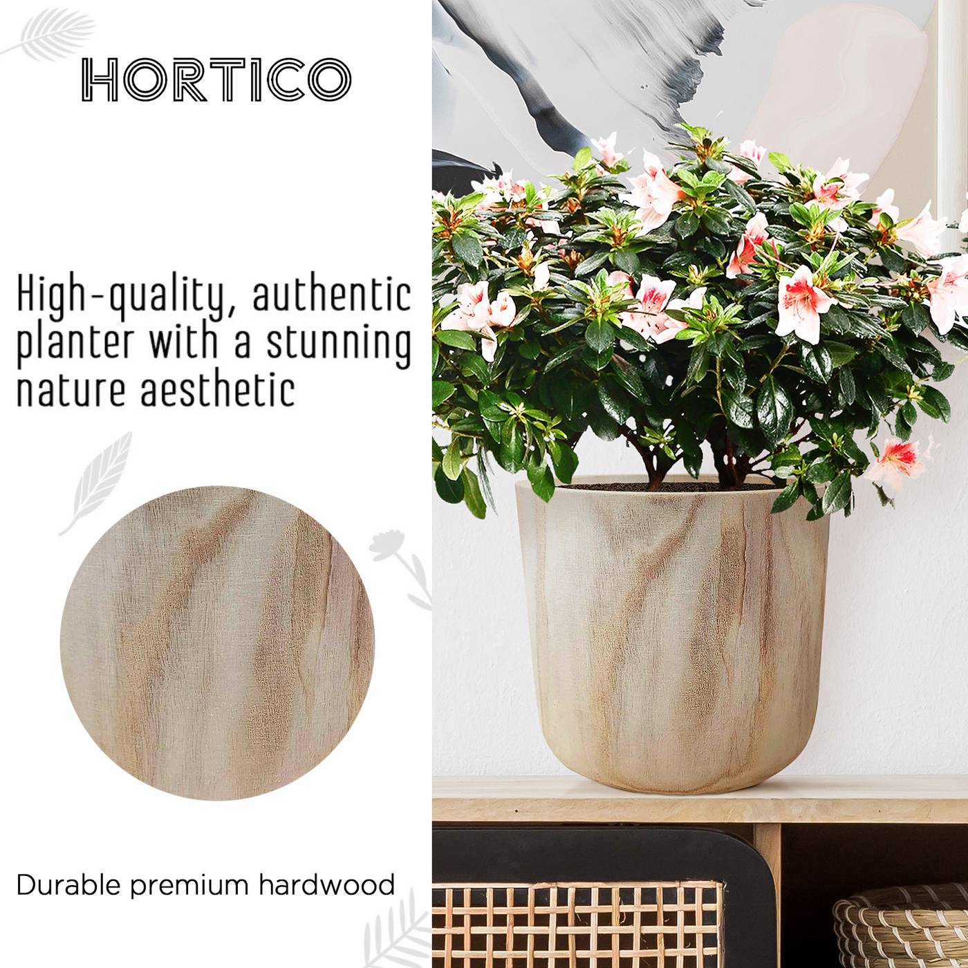 HORTICO CRAFT Wooden House Planter Round Indoor Plant Pot for House Plants with Waterproof Liner