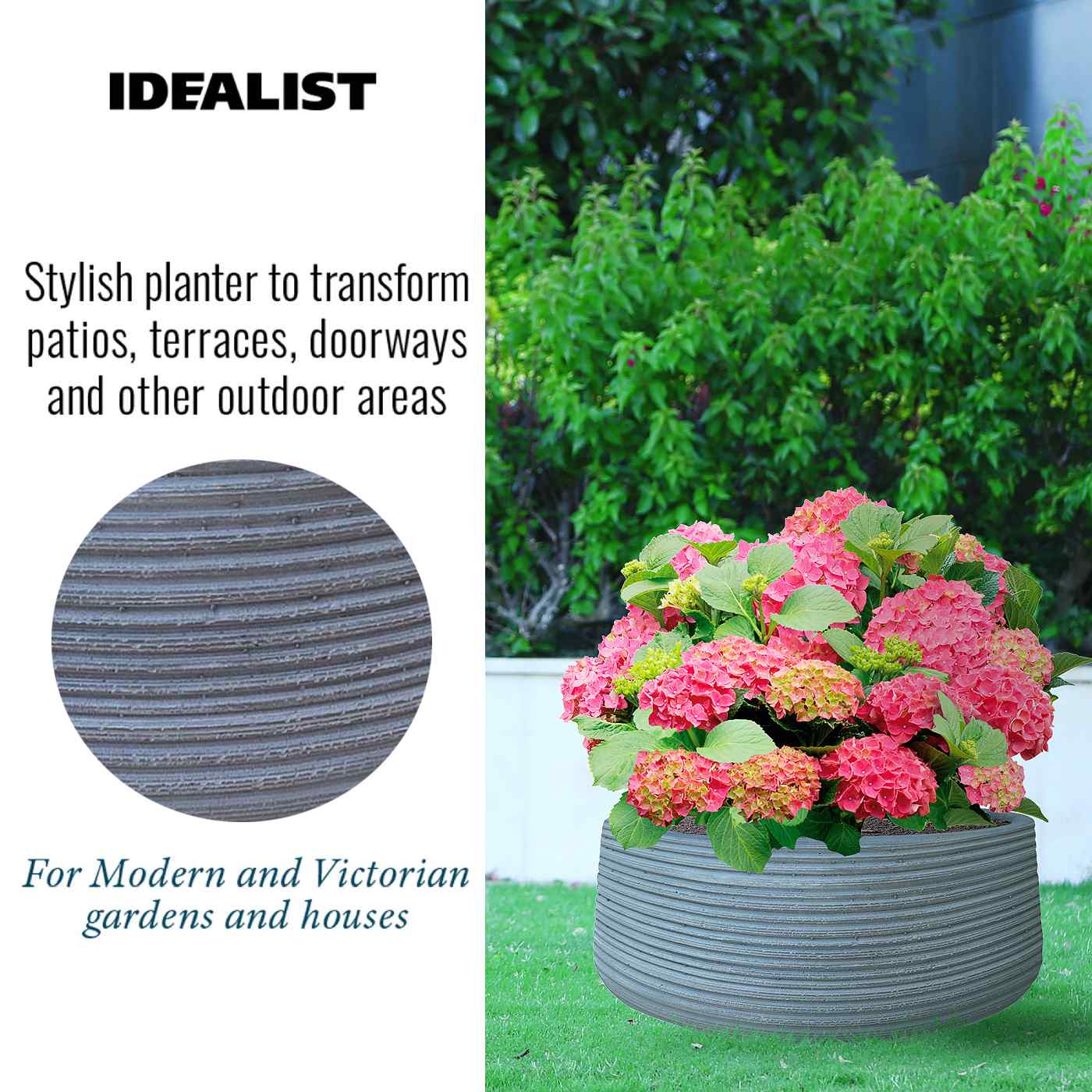 IDEALIST Lite Large Ribbed Light Concrete Bowl Planter
