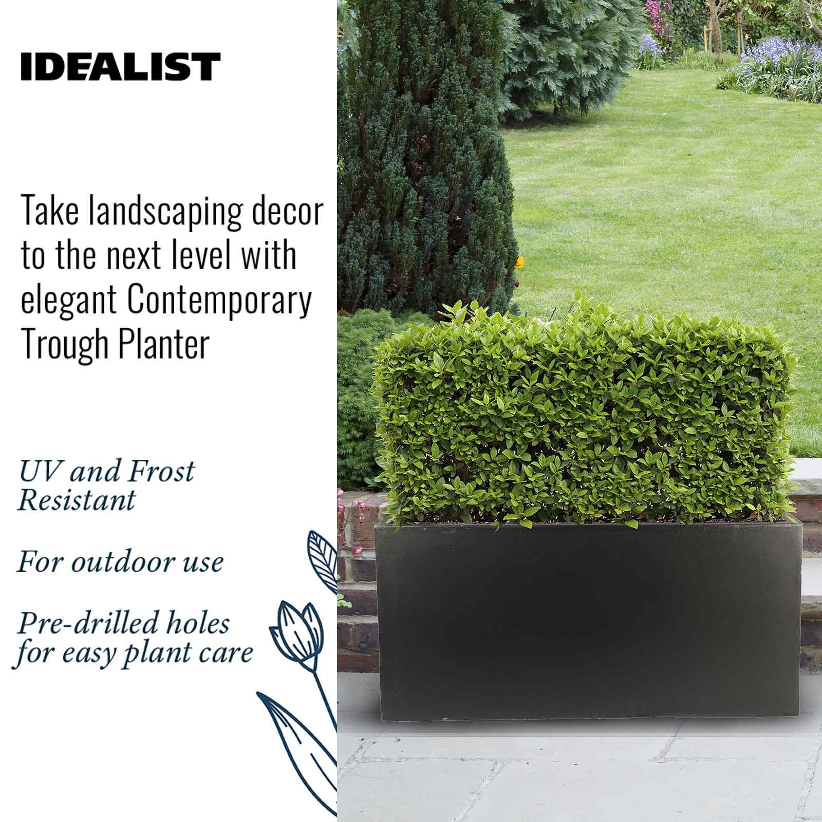 IDEALIST Lite Contemporary Light Concrete Trough Planter
