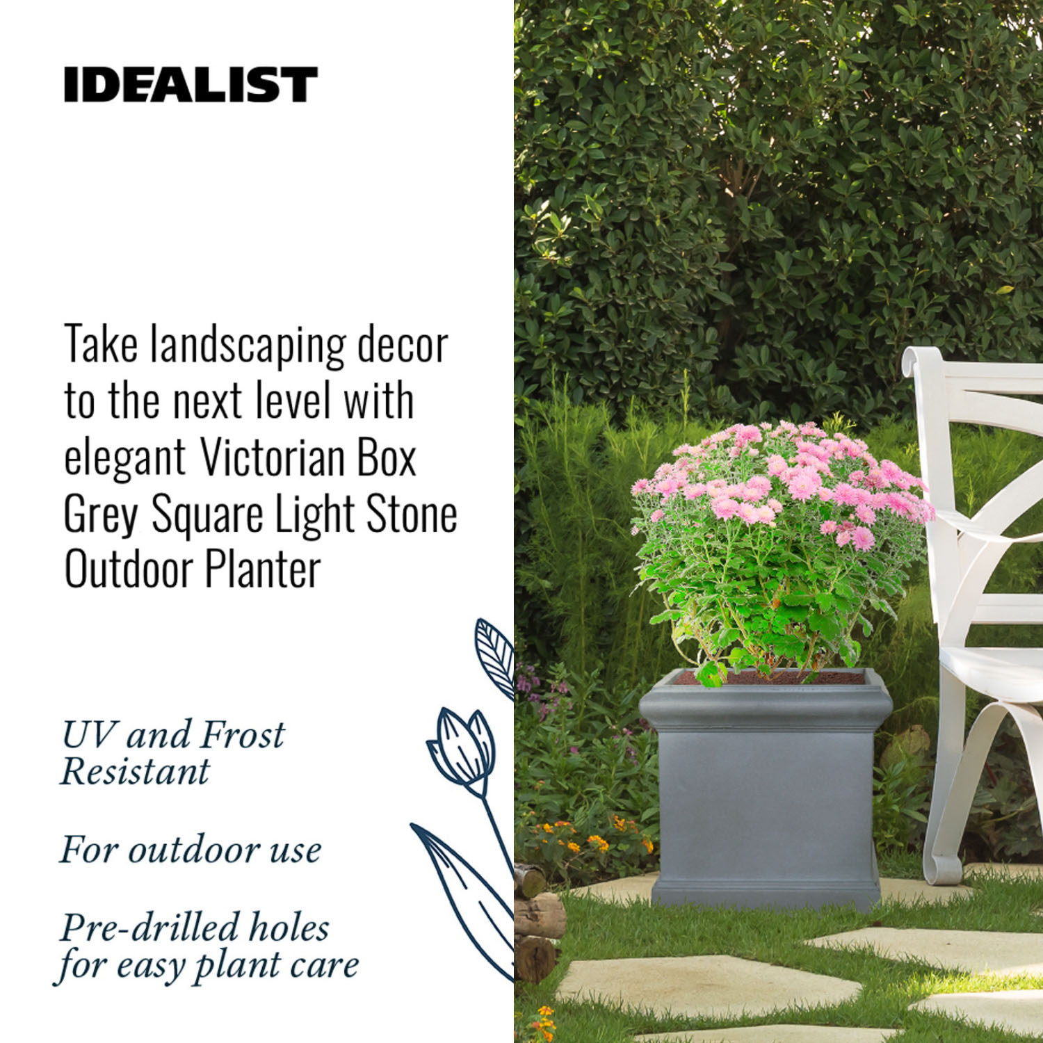 IDEALIST Lite Victorian Box Square Light Stone Outdoor Planter