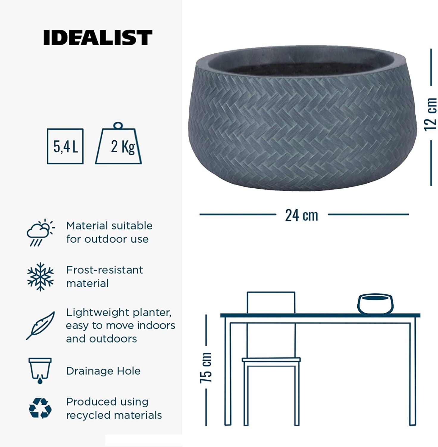 IDEALIST Lite Plaited Style Bowl Outdoor Planter