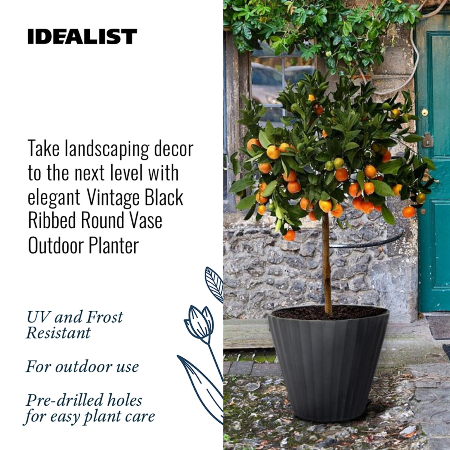 IDEALIST Lite Vintage Ribbed Round Vase Outdoor Planter