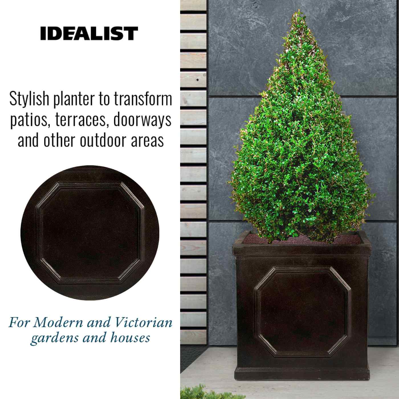 IDEALIST Lite Faux Lead Chelsea Box Square Light Concrete Planter
