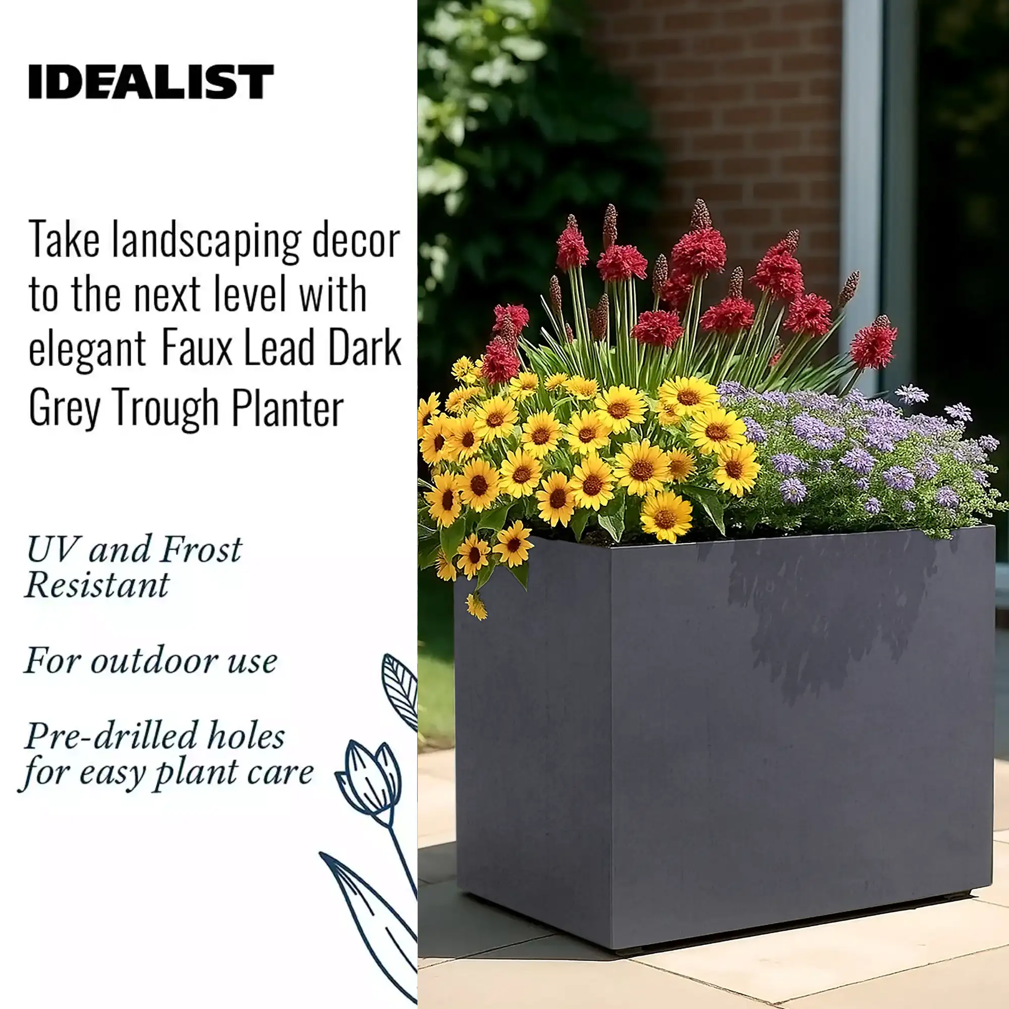 IDEALIST Lite Contemporary Light Concrete Trough Planter