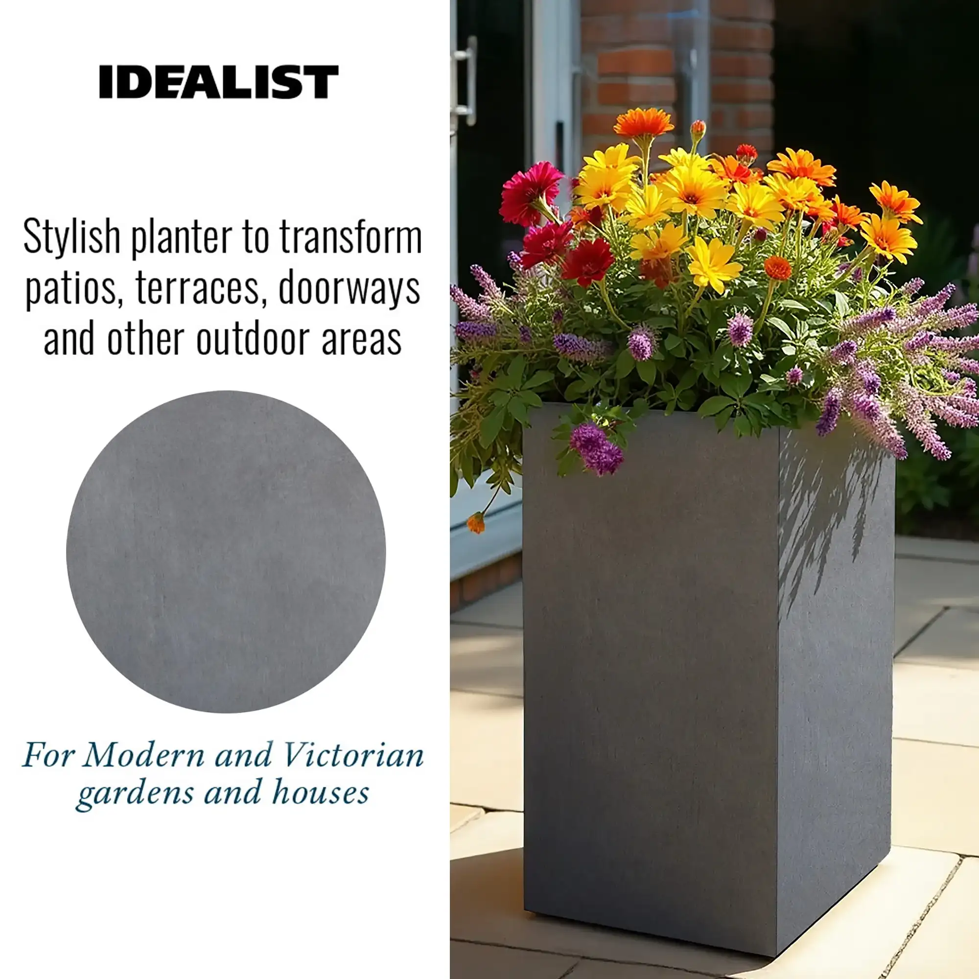 IDEALIST Lite Tall Square Contemporary Light Concrete Planter