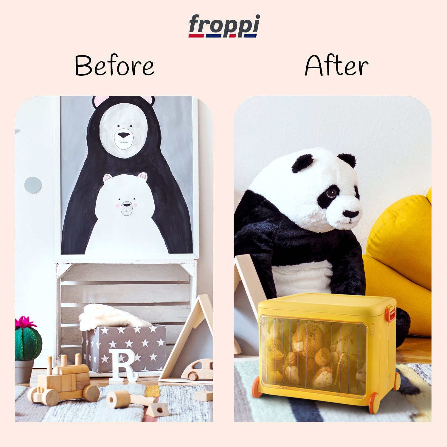 Froppi Stackable Plastic Kids Toy Storage Box with Lid, Transparent Door and Wheels