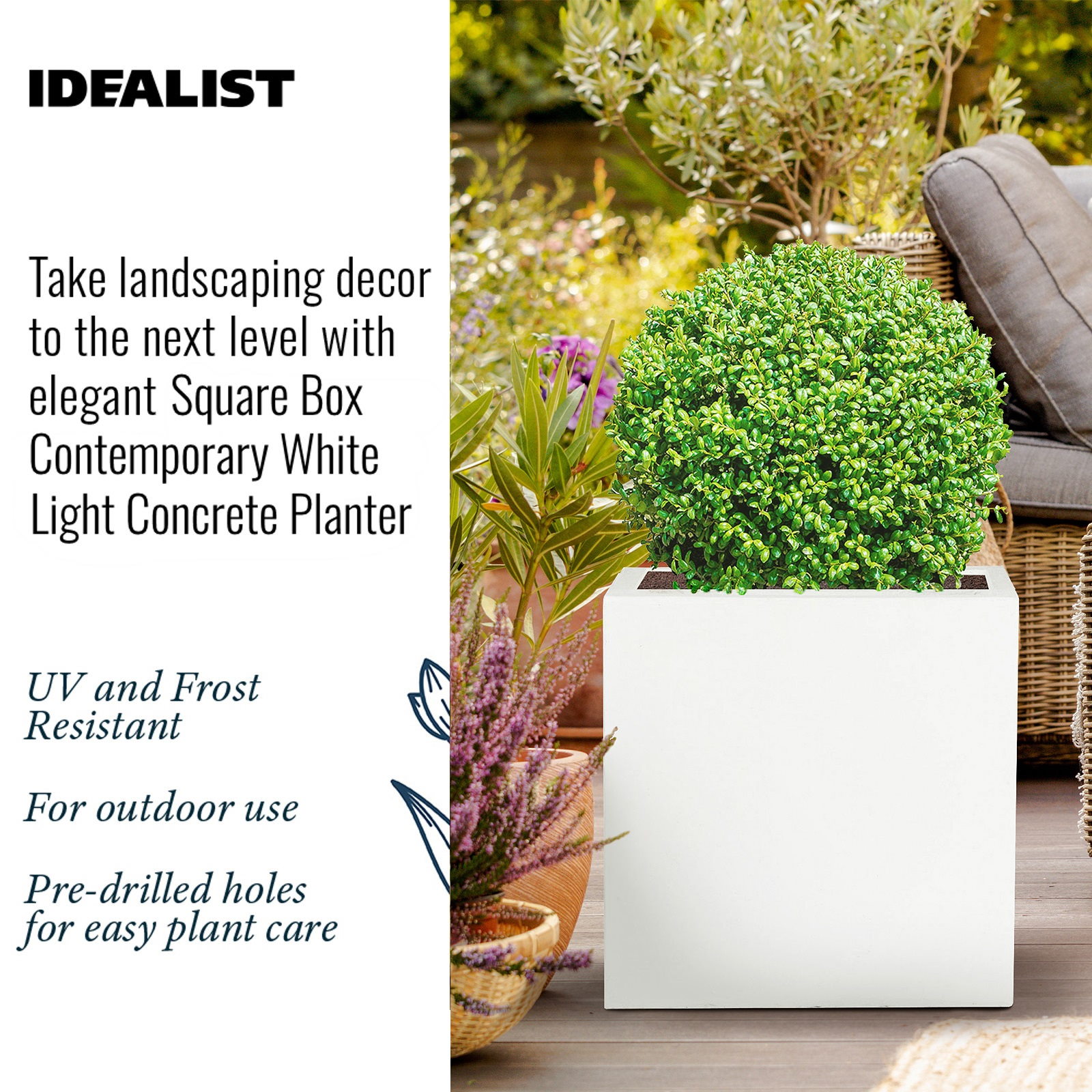 IDEALIST Lite Square Box Contemporary Light Concrete Planter