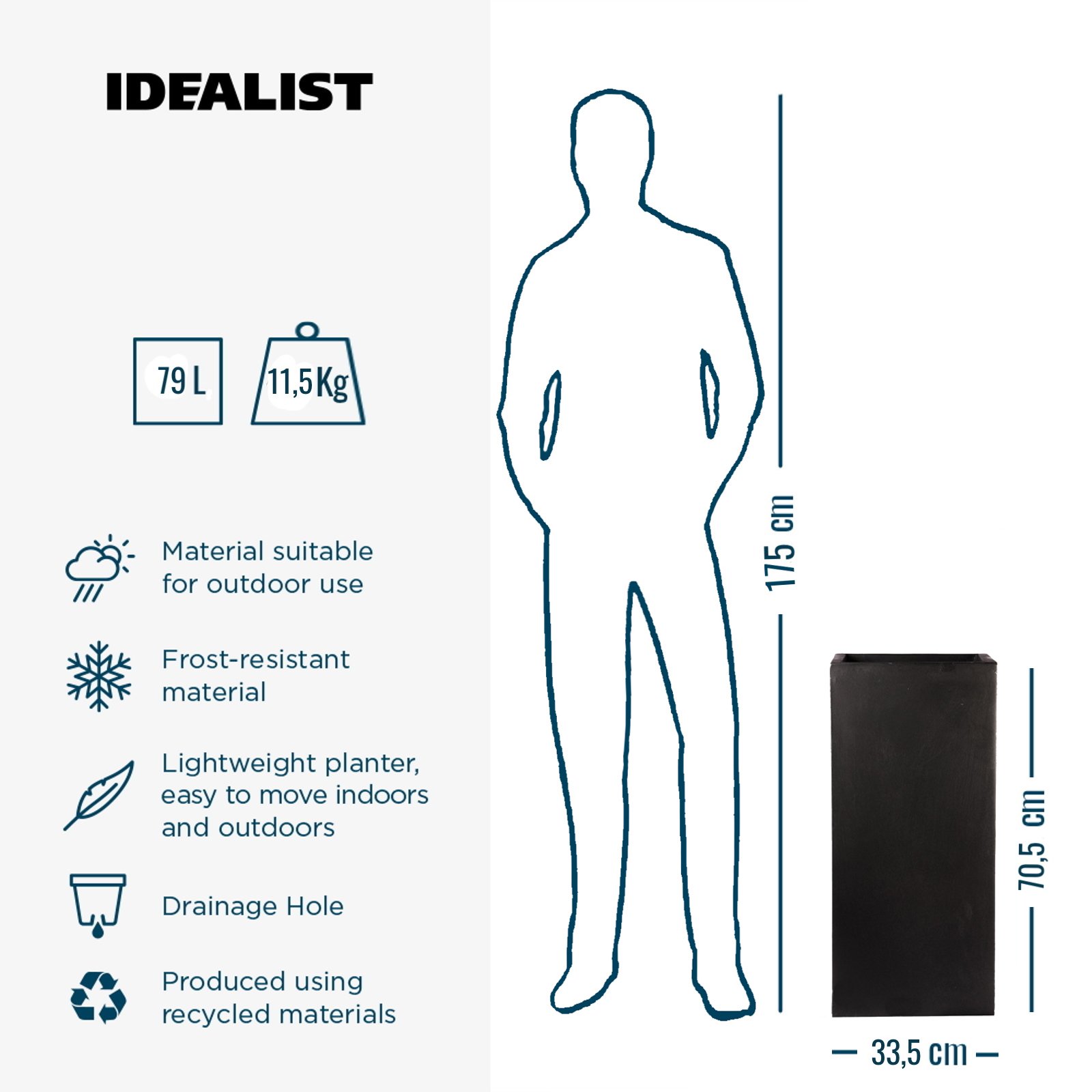 IDEALIST Lite Tall Square Contemporary Light Concrete Planter