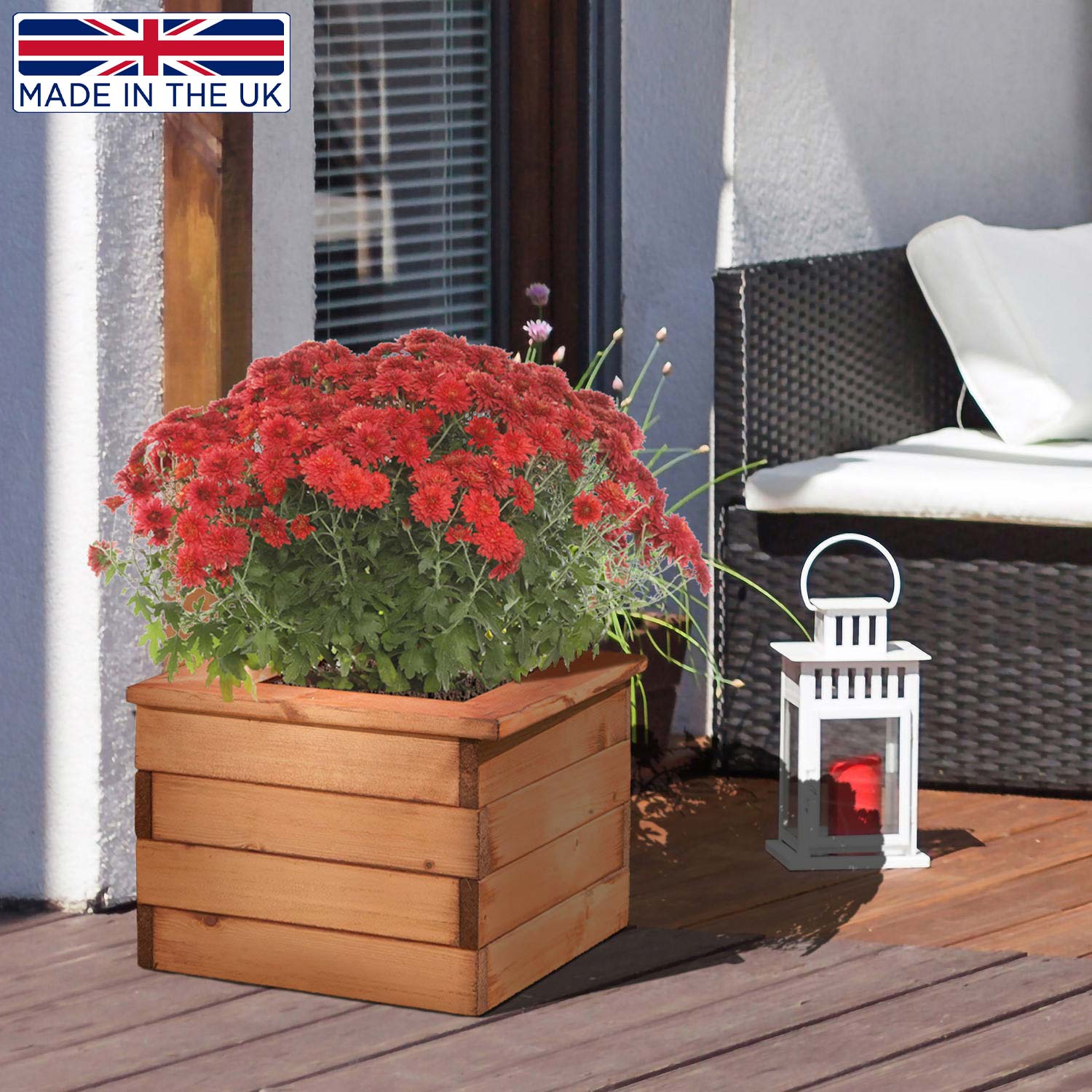 Rustic Scandinavian Redwood Square Outdoor Planter Made in UK by HORTICO