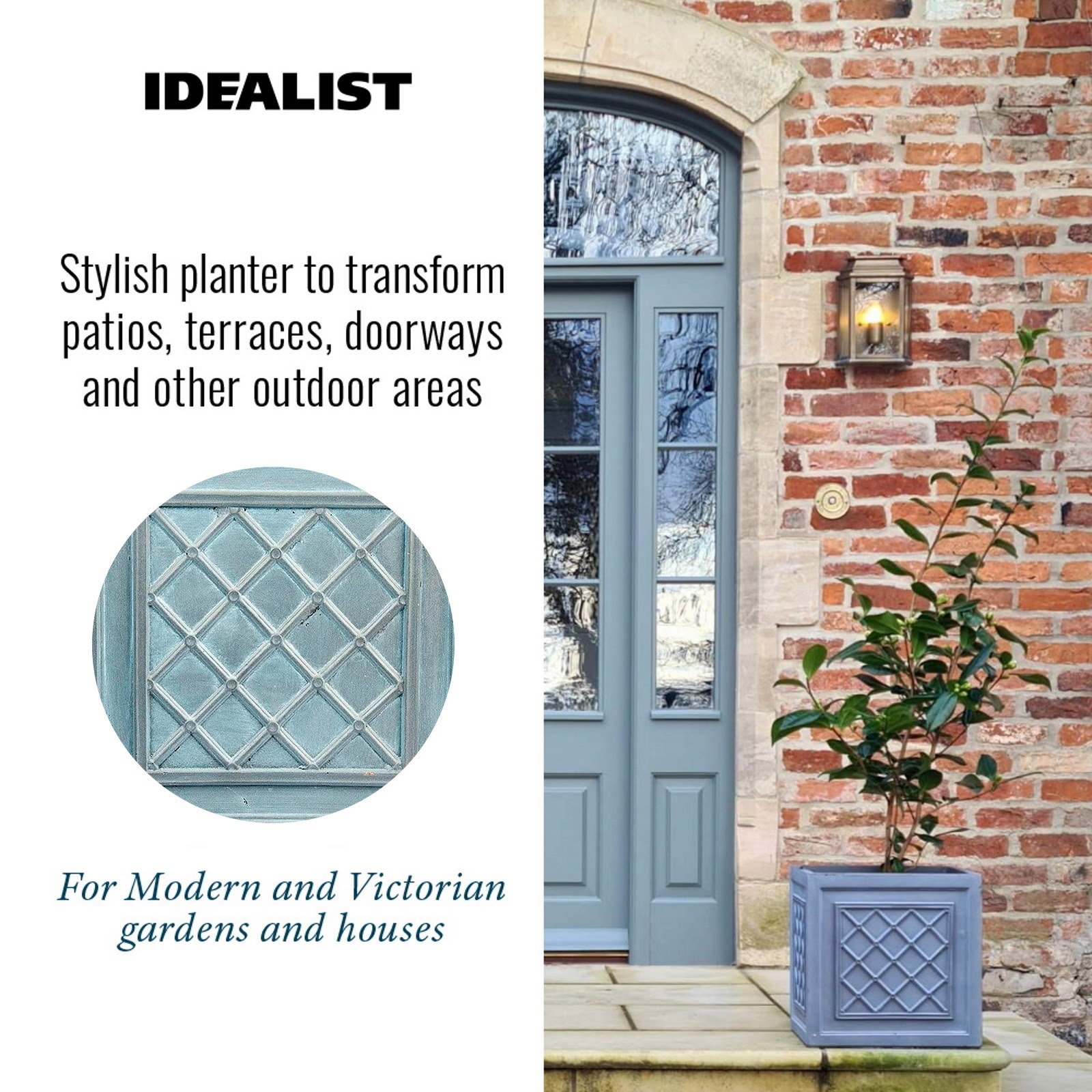 IDEALIST Lite Faux Lead Lattice Planter Light Concrete Square Box
