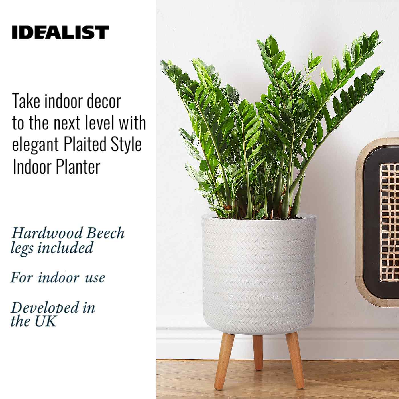 IDEALIST Lite Plaited Style Cylinder Planter on Legs, Round Pot Plant Stand Indoor