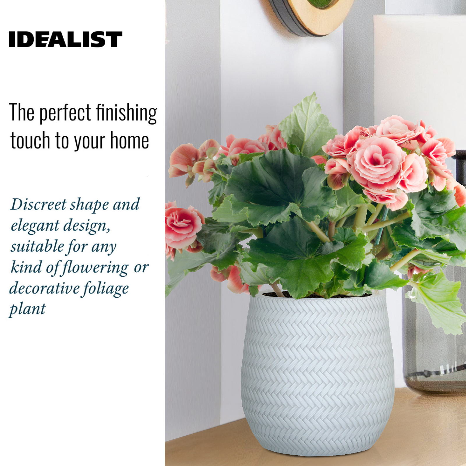 IDEALIST Lite Plaited Style Table and Hanging Plant Pot Dual Use Indoor Egg Planter